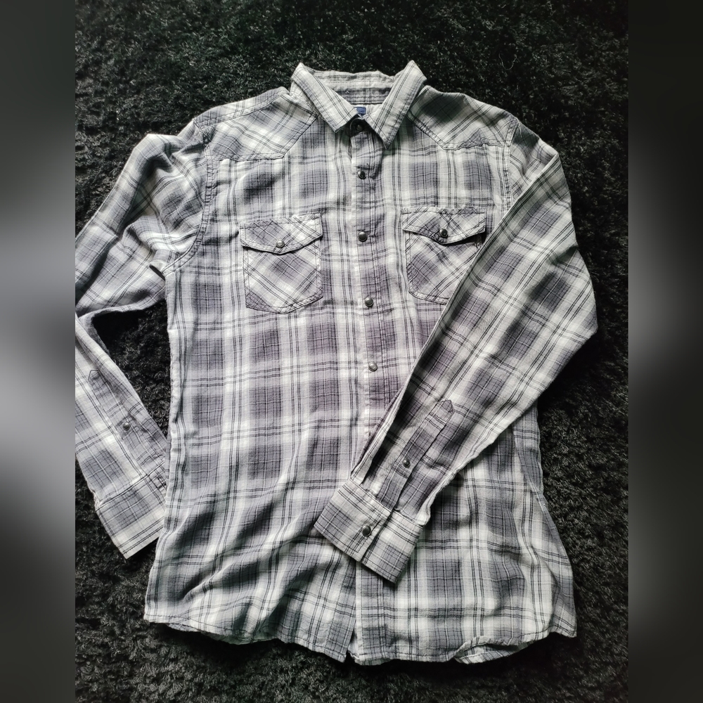 American Rag Snap-Up Mens Plaid Long Sleeve Shirt Size Large